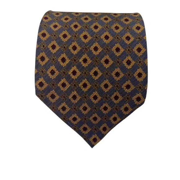 Vintage Giorgio Armani Blue Gold Abstract Floral Tie Men’s Silk Necktie ~ 58x4” - Picture 2 of 5